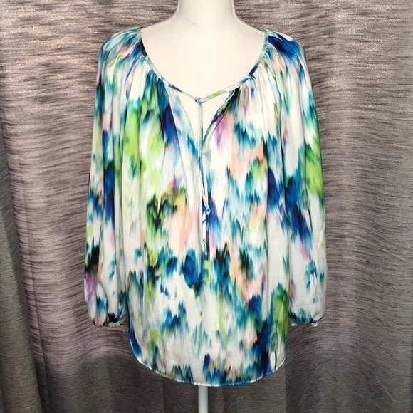 JENNIFER LOPEZ XS PEASANT BLOUSE BLUE & GREEN BOHO - Picture 1 of 9
